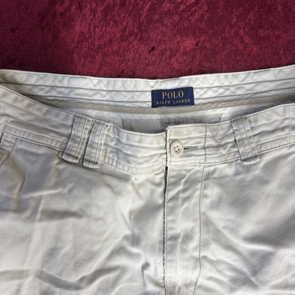 VTG Polo Jeans Co Ralph Lauren Cargo‎ Shorts Mens 36 Beige Relaxed Baggy Utility - Picture 2 of 13
